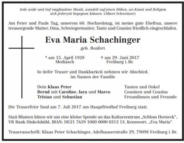 Bonfert Eva Maria 1928-2017 Todesanzeige